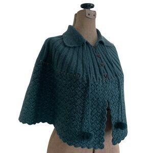 Odille Dark Teal Knit Wool Cape Anthropologie